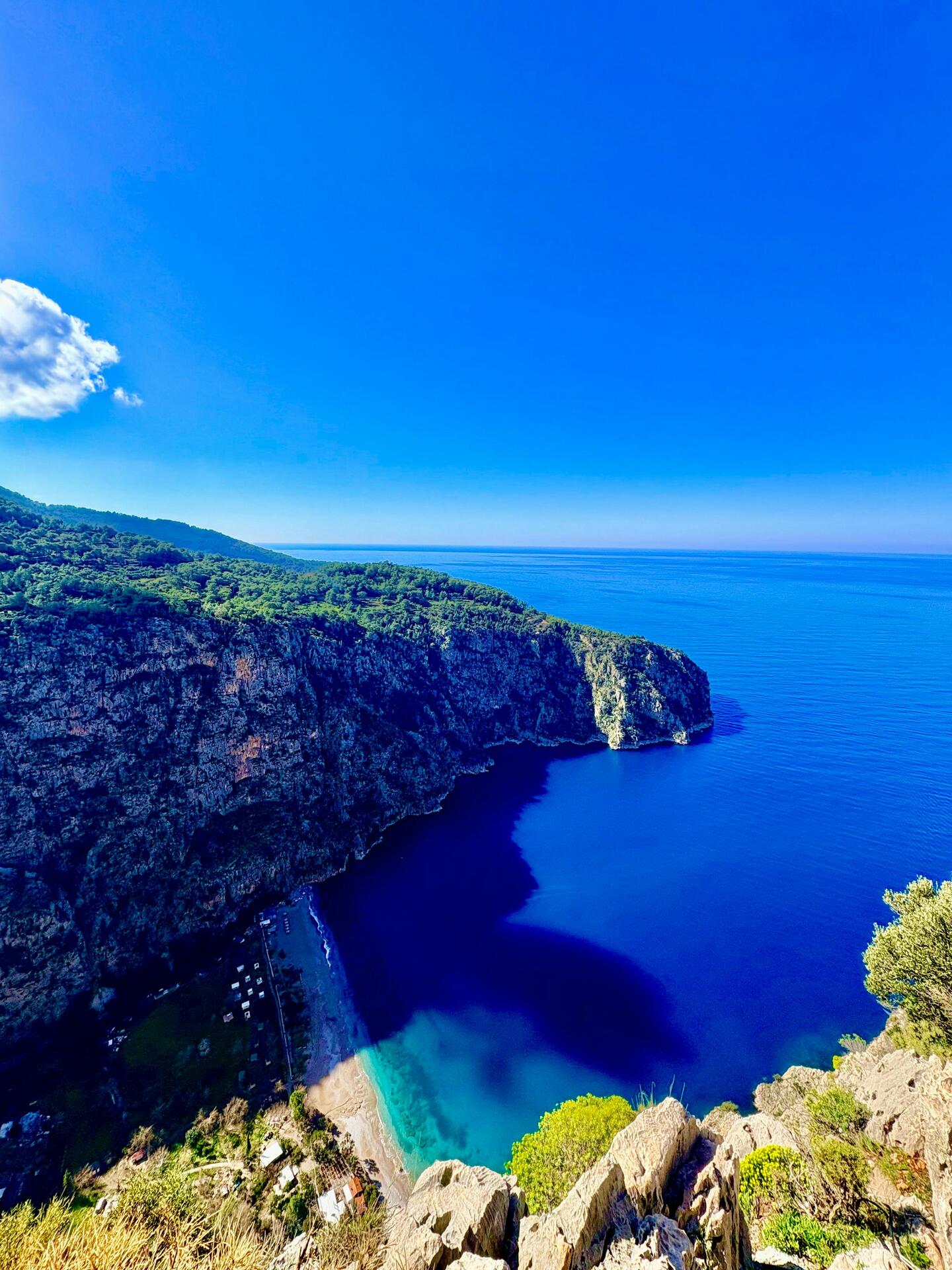 Butterfly Valley from the cliffs, the sea beyond