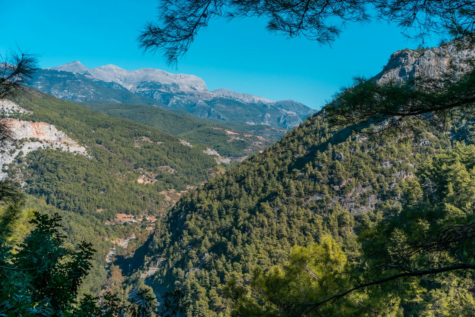 A mountain valley opening out below the path
